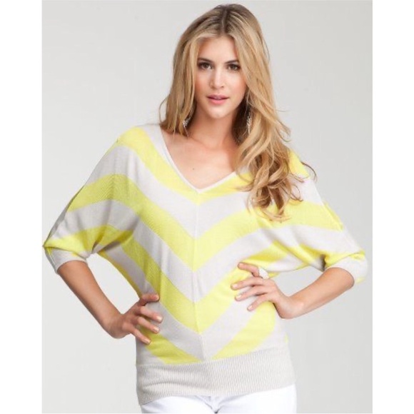 NWT Bebe Neon Yellow Chevron Stripe Sweater Top - Picture 2 of 6